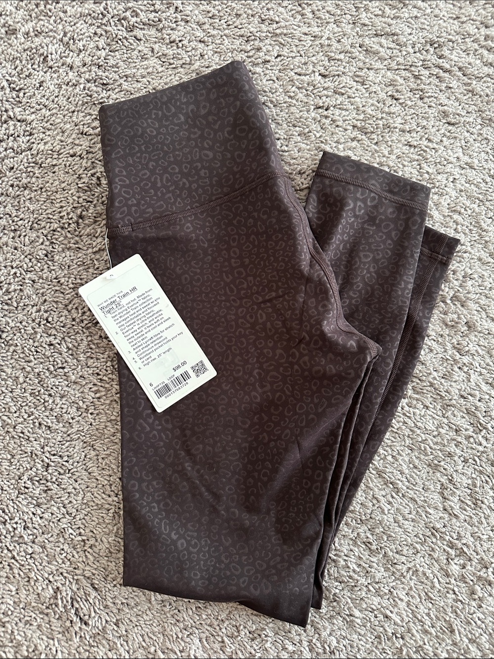 Lululemon Wunder Train HR 25” Dark Brown Leopard Print High-Waist Leggings